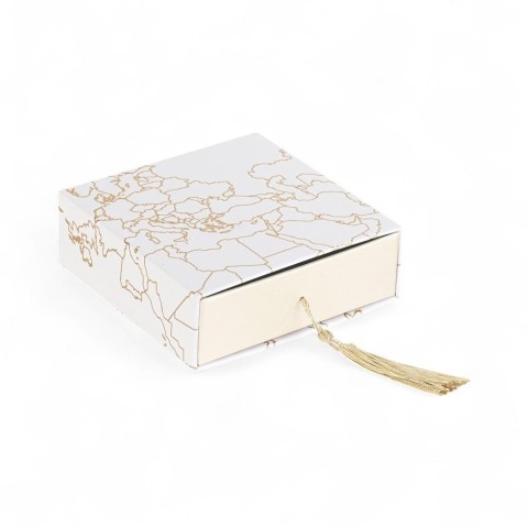 SCATOLA MAPPAMONDO CHAMPAGNE 12X12X4CM CON INSERTO E NAPPINA